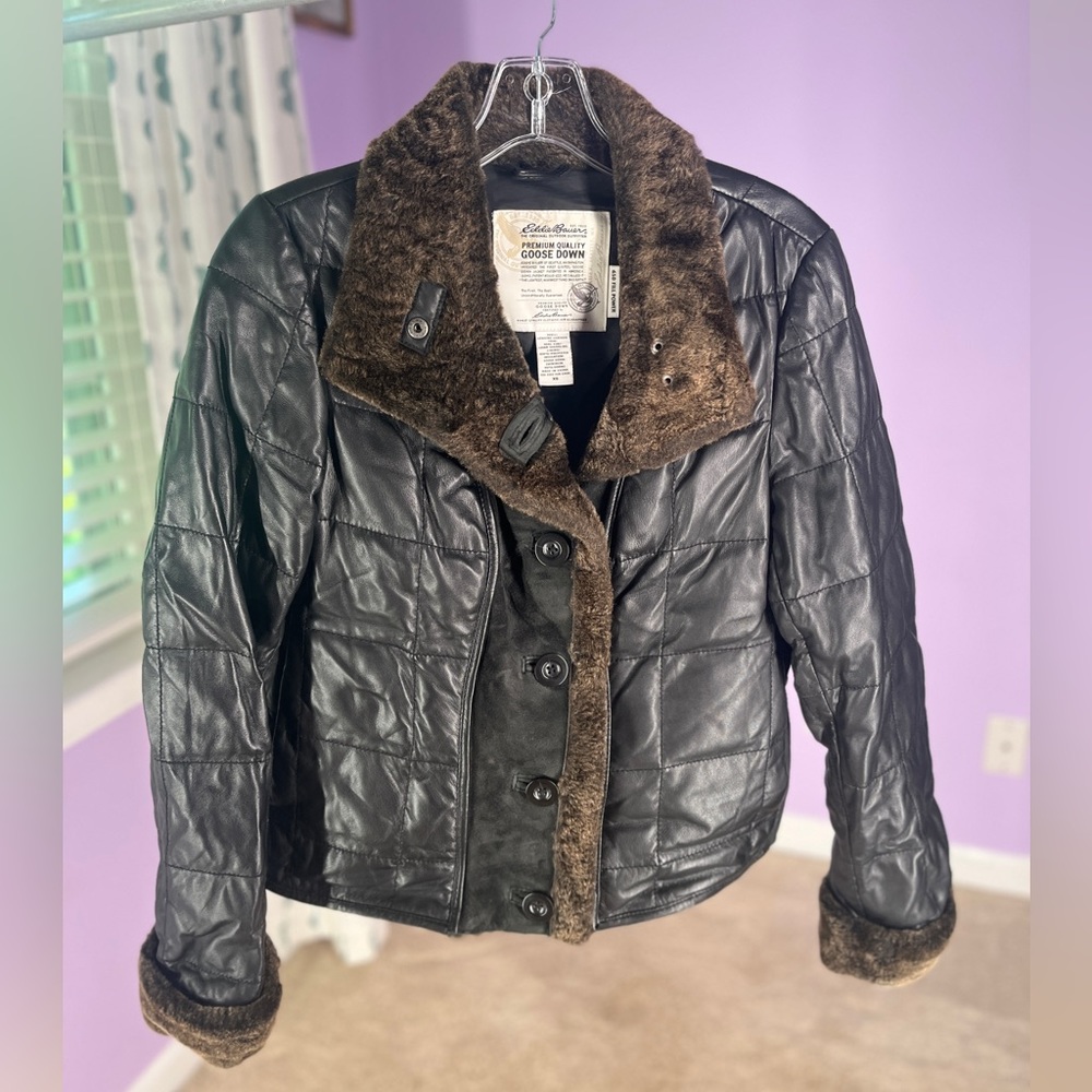 Eddie Bauer Goose Down Leather Jacket
